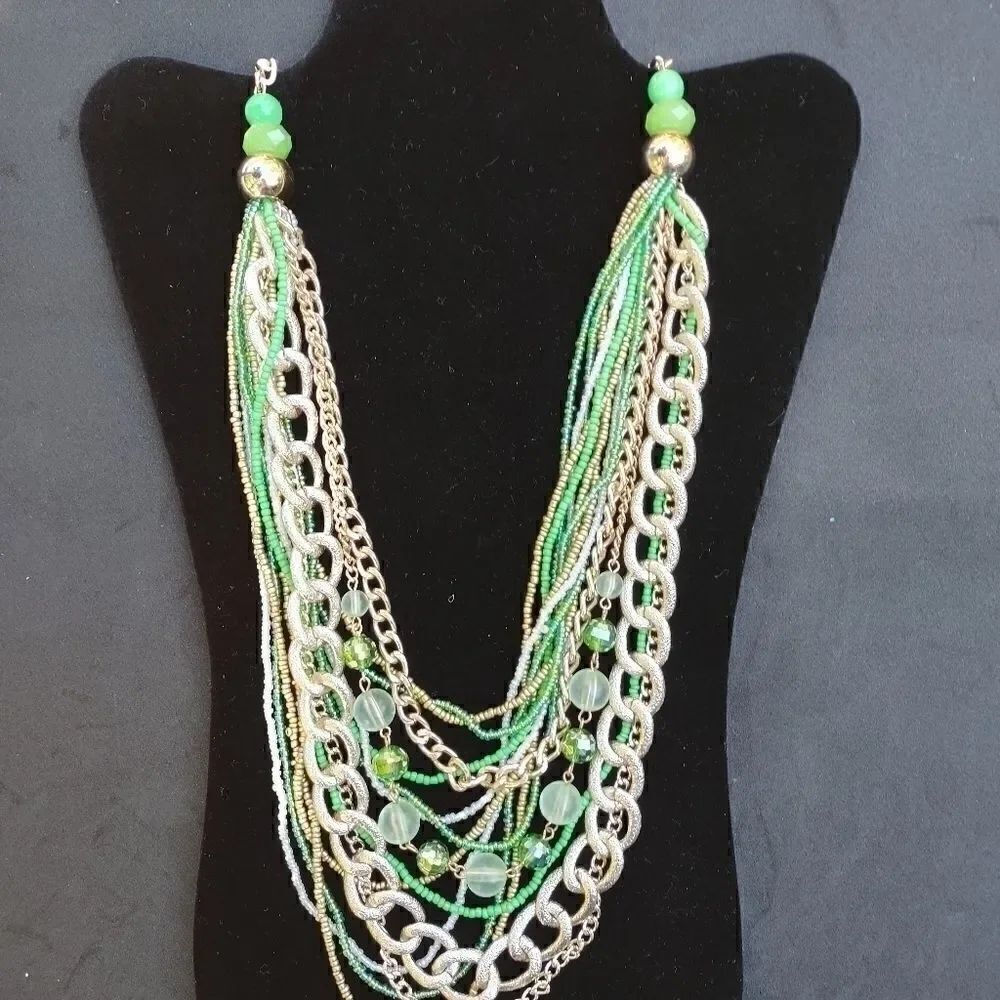 Gold and Green Beaded 42" Necklace